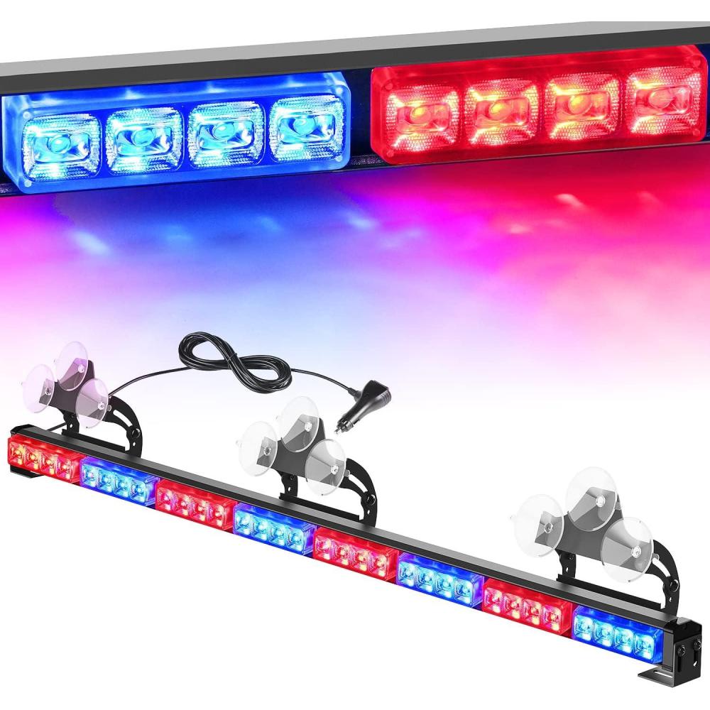 imageNilight Traffic Advisor Emergency Strobe Light Bar 35Inch 32LED 21 Flash Patterns Directional Safety Warning Lights with Cigar Lighter on Trucks Police Cars Construction VehiclesBlue Mix Red