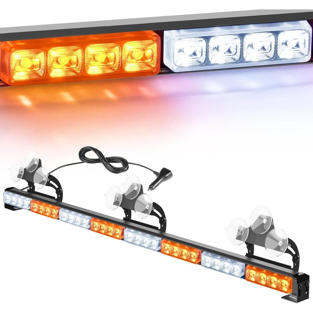 imageNilight Traffic Advisor Emergency Strobe Light Bar 35Inch 32LED 21 Flash Patterns Directional Safety Warning Lights with Cigar Lighter on Trucks Police Cars Construction VehiclesAmber Mix White