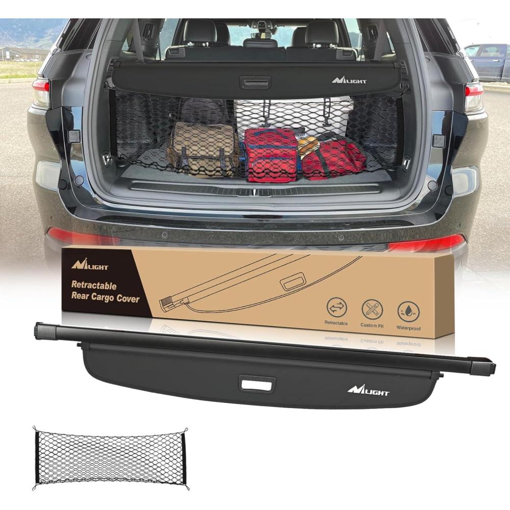 imageNilight Trunk Cargo Cover for Jeep Grand Cherokee L 3 Row 2021 2022 2023 2024 2025 Retractable Security Shade Rear Cargo Cover with Trunk Storage Net20212025 Jeep Grand Cherokee L