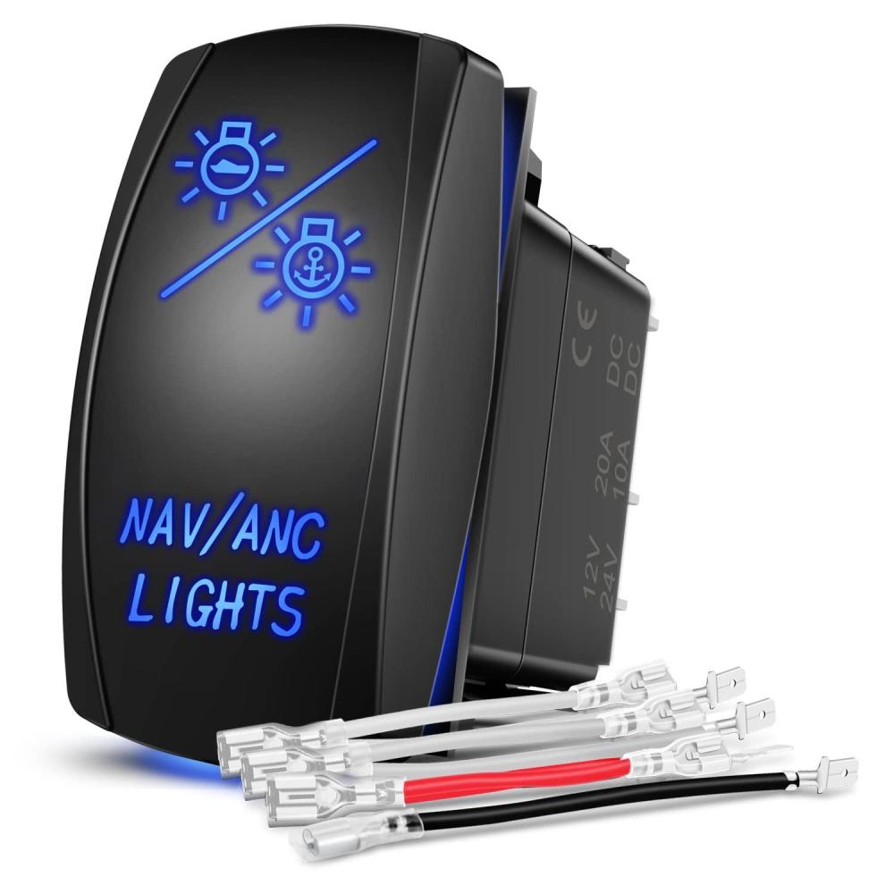 imageNilight Turn Signal Switch Blue 4Pin ONOffON Laser Etched SPDT Toggle Rocker Switches 12V 20A 24V 10A Jumper Wires for Cars RVs Campers TrailersNAVANC LIGHTS