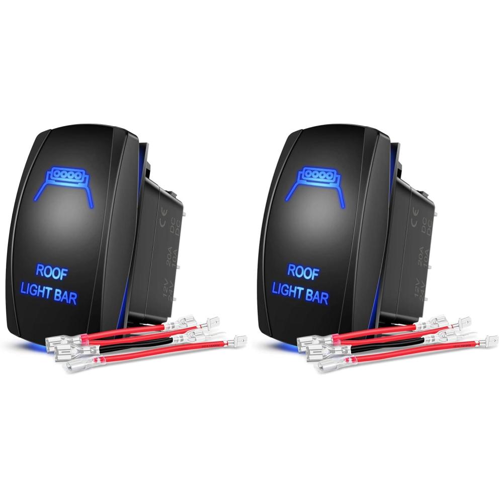 imageNilight Turn Signal Switch Blue 4Pin ONOffON Laser Etched SPDT Toggle Rocker Switches 12V 20A 24V 10A Jumper Wires for Cars RVs Campers TrailersROOF LIGHT BAR Pack of 2