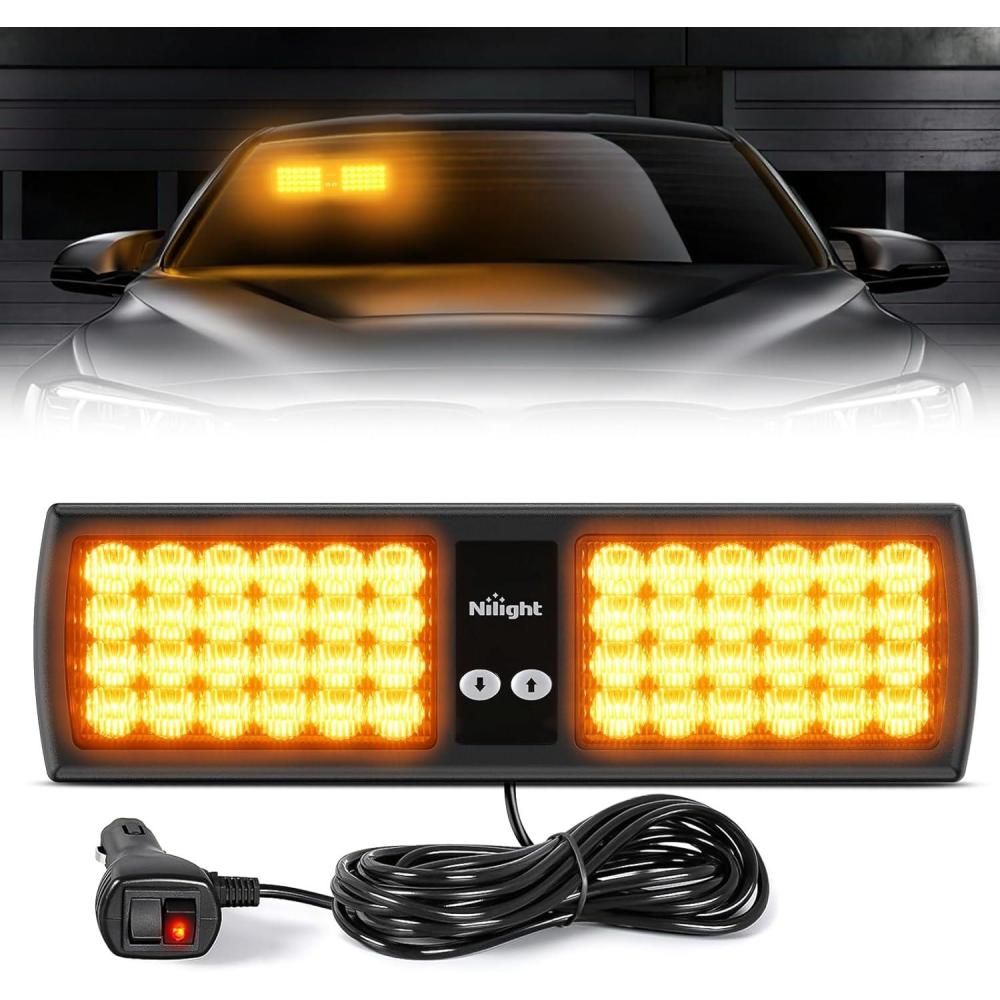 imageNilight White 48LED Visor Strobe Lights Interior Windshield Emergency Warning Light Super Bright for Police Enforcement Firefighters Vehicle TrucksAmber