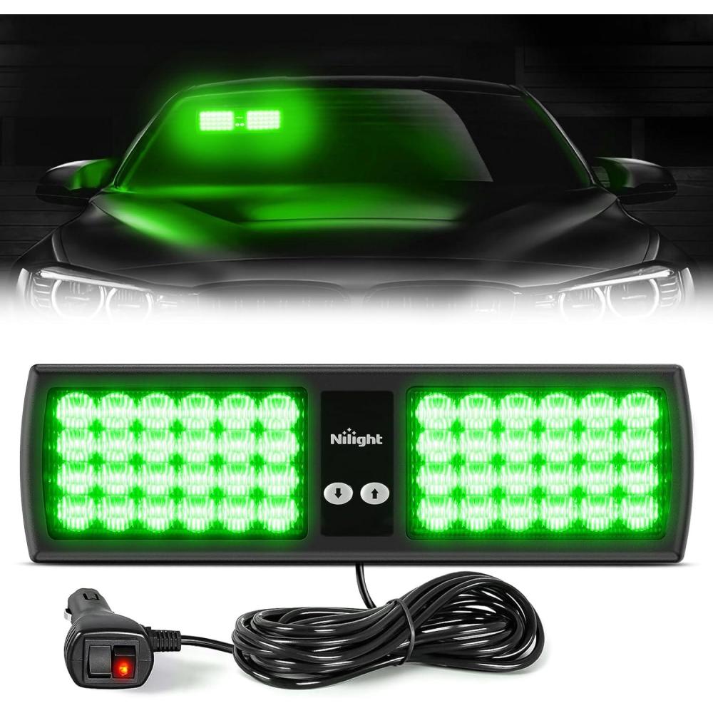 imageNilight White 48LED Visor Strobe Lights Interior Windshield Emergency Warning Light Super Bright for Police Enforcement Firefighters Vehicle TrucksGreen