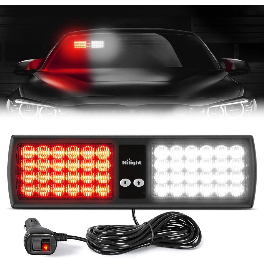 imageNilight White 48LED Visor Strobe Lights Interior Windshield Emergency Warning Light Super Bright for Police Enforcement Firefighters Vehicle TrucksRed and White