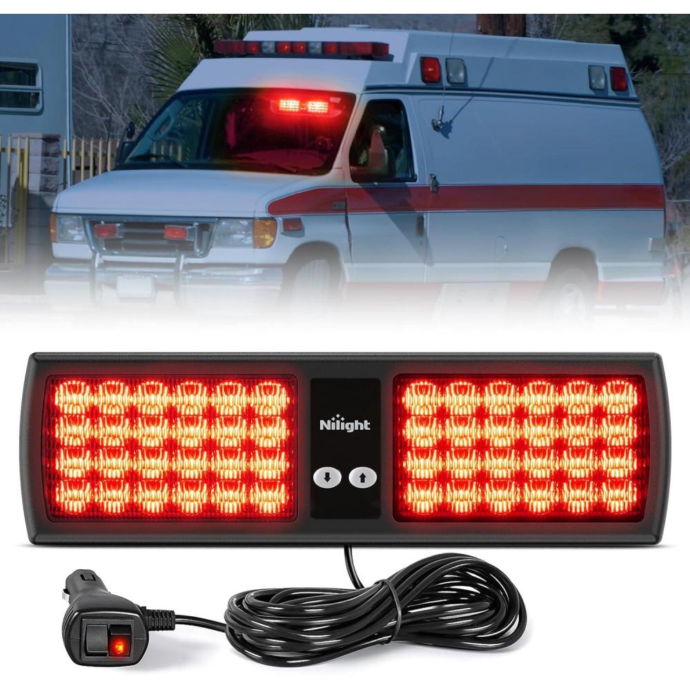 imageNilight White 48LED Visor Strobe Lights Interior Windshield Emergency Warning Light Super Bright for Police Enforcement Firefighters Vehicle TrucksRed