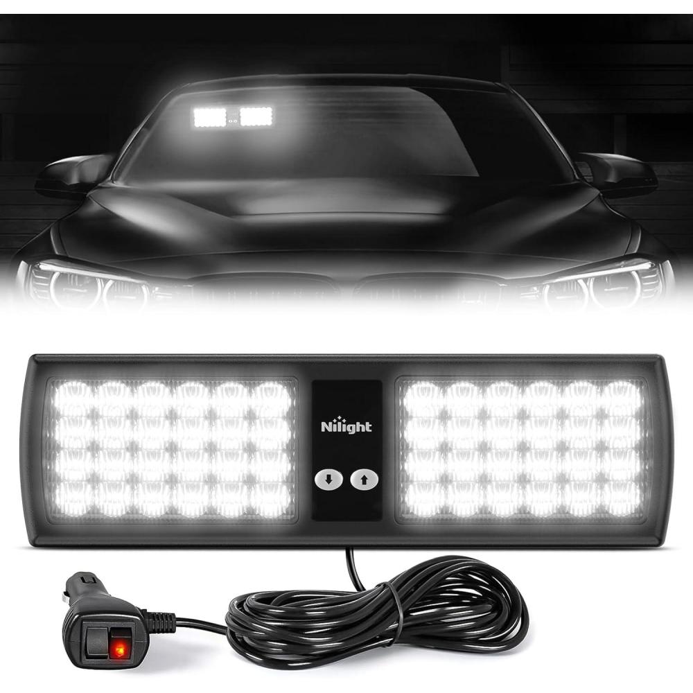 imageNilight White 48LED Visor Strobe Lights Interior Windshield Emergency Warning Light Super Bright for Police Enforcement Firefighters Vehicle TrucksWhite