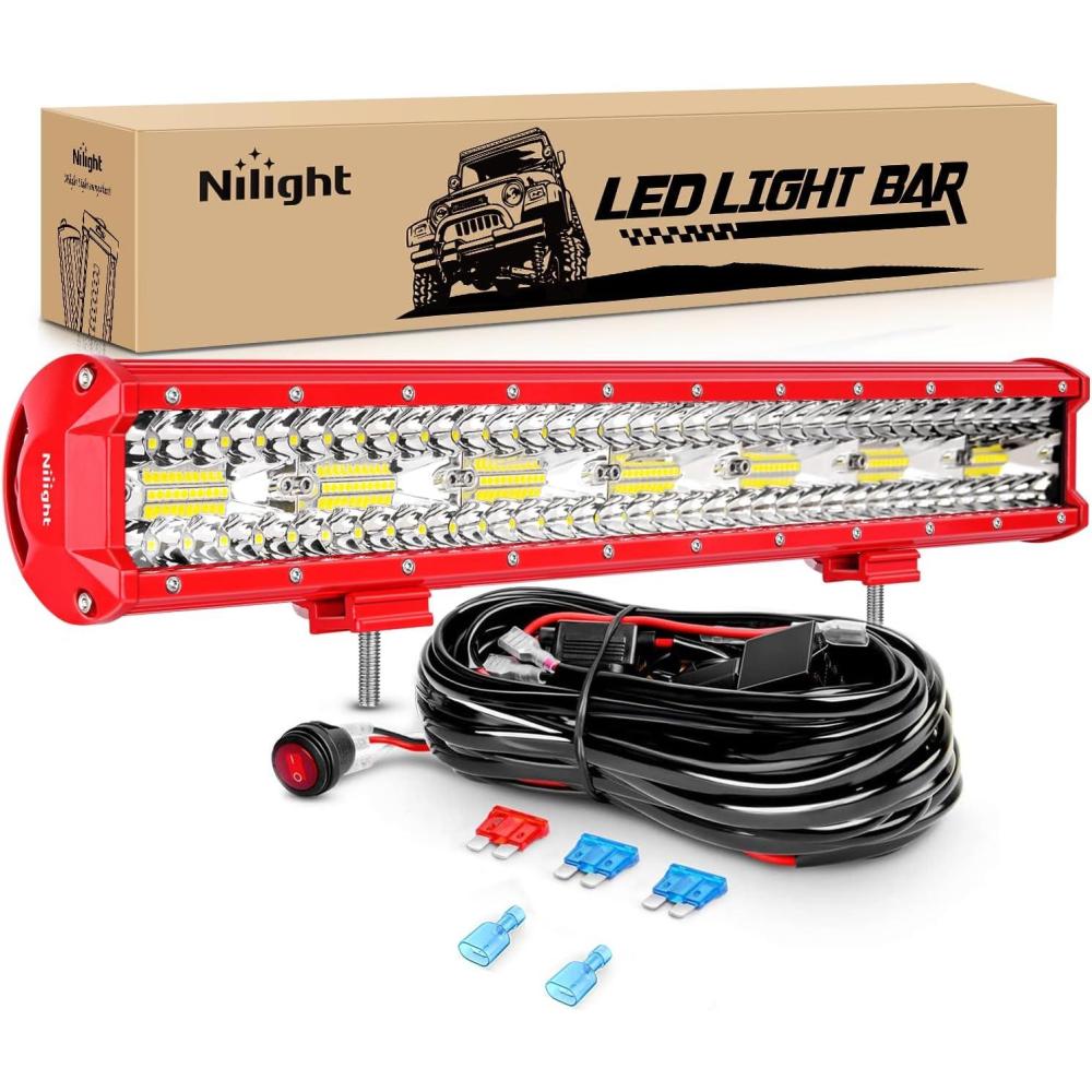 imageNilight ZH409 20 Inch 420W Triple Row Flood Spot Combo 42000LM LED Light Bar with Heavy Duty OffRoad Wiring Harness 2 Years Warranty Whitered shell