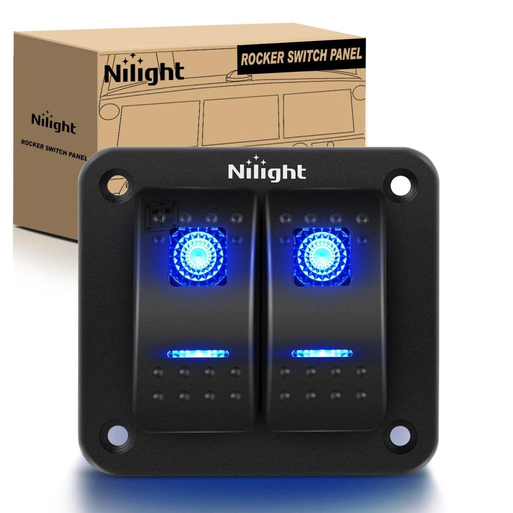 imageNilight90111F 6 Gang Aluminum Rocker Switch Panel Toggle Dash 5 Pin ONOff PreWired Rocker Switch Blue Backlit Switch for Automotive Car Marine Boat RV2 Years WarrantyBlue