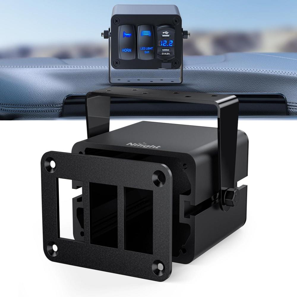 imageNilight90111F 6 Gang Aluminum Rocker Switch Panel Toggle Dash 5 Pin ONOff PreWired Rocker Switch Blue Backlit Switch for Automotive Car Marine Boat RV2 Years WarrantyBlackSwitch Box Only