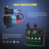 imageNilight  90117G 4 Gang Rocker Switch Panel Waterproof PreWired Aluminum Switch Panel with Dual USB Cigarette Lighter Socket Voltmeter12V24V DC ON Off Switch Panel for Cars Rvs Trucks BlueGreen