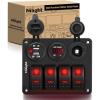 imageNilight  90117G 4 Gang Rocker Switch Panel Waterproof PreWired Aluminum Switch Panel with Dual USB Cigarette Lighter Socket Voltmeter12V24V DC ON Off Switch Panel for Cars Rvs Trucks BlueRed