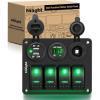 imageNilight  90117G 4 Gang Rocker Switch Panel Waterproof PreWired Aluminum Switch Panel with Dual USB Cigarette Lighter Socket Voltmeter12V24V DC ON Off Switch Panel for Cars Rvs Trucks BlueGreen