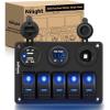 imageNilight  90118H 5 Gang Rocker Switch Panel PreWired Aluminum Switch Panel with Dual USB Cigarette Lighter Socket Voltmeter12V24V DC Switch Panel with Night Glow Stickers for Cars Rvs Trucks