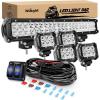 imageNilight  ZH002 20Inch 126W Spot Flood Combo Off Road Led Light Bar 2PCS 18w 4Inch LED Pods With 16AWG Wiring Harness Kit3 Lead For Tractor 2 Years WarrantyWhite