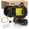 imageNilight 2PCS 42W Flush Mount Amber LED Light Pods Upgraded Spot Flood Combo Beam Driving Light LED Work Light with 16AWG Wiring Harness Kit2 LeadsAmber