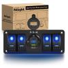 imageNilight 4 Gang Rocker Switch Panel with QC30 Dual USB Charger Voltmeter Waterproof and Night Glow Stickers 12V24V DC for Cars Trucks Boats RVType C  USB Blue