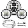 imageNilight 7 Inch Motorcycle LED Headlight 45 Inch Fog Lights Auxiliary DOT Kit Compatible with Harley Davidson Electra Street Glide Fat Boy Road King Heritage Softail CVO Black7Inch Headlight 45Inch Fog Lights Chrome
