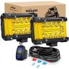 imageNilight LED Light Bar 2PC 4Inch 60W Flood Spot Combo Triple Row Driving Lamp Roof Bumper Off Road Work Lights for Van Camper Wagon Car Pickup Golf Cart ATV UTV SUV Truck Boat 4x4Yellow Side Shooter Pods  Wiring