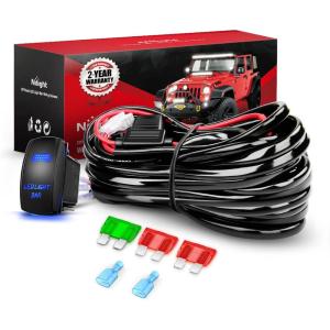 imageNilight  10019W LED Light Bar Wiring Harness Kit 12AWG Heavy Duty 12V 5Pin Rocker Switch Laser On off Waterproof Switch Power Relay Blade Fuse1 Lead2 Years Warranty
