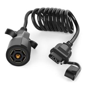 imageNilight  10039W 4 Pin Flat Trailer Wiring Harness Kit 18AWG 25Feet Male 4Feet Female WishboneStyle Wiring Harness Extension kit for Utility Boat Trailer Lights7Pin to 4Pin Coiled Cable