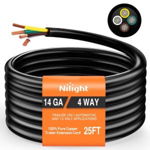 imageNilight  10039W 4 Pin Flat Trailer Wiring Harness Kit 18AWG 25Feet Male 4Feet Female WishboneStyle Wiring Harness Extension kit for Utility Boat Trailer Lights4 Pin Trailer Extension Cable 25FT