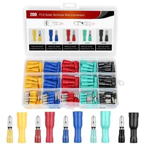 imageNilight  50027R 250 PCS Heat Shrink Spade Connectors Quick Disconnect Wire Connectors Electrical Spade Terminals Heat Shrink Fully Insulated Male and Female Wire Spade Connectors2 Years Warranty200PCS Bullet Terminals