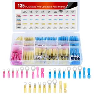 imageNilight  50027R 250 PCS Heat Shrink Spade Connectors Quick Disconnect Wire Connectors Electrical Spade Terminals Heat Shrink Fully Insulated Male and Female Wire Spade Connectors2 Years Warranty135Pcs Mixed Heat Shrink Terminals