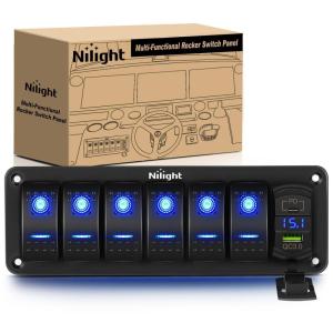 imageNilight  90107D 4 Gang Rocker Switch Panel Waterproof Prewired Switch Panel with USB Charger ampamp Power Socket and Fuse DC 12V 24V Rocker Switch Panel for Car Rv Vehicles Trucks2 Years Warranty6 Gang with USB and Voltmeter