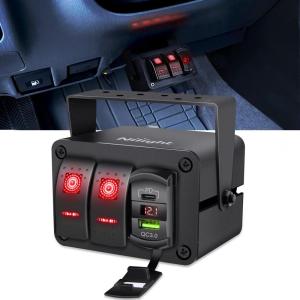 imageNilight  90116C 2 Gang Rocker Switch Panel with 48 Amp Dual USB Charger Voltmeter Waterproof 12V24V DC Rocker Switch with Night Glow Stickers for CarsTrucks Boats RVsBlueRedBox