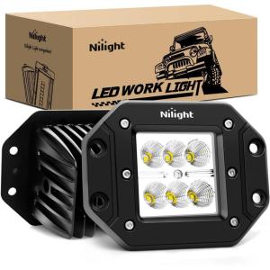 imageNilight  NI23C18W 2PCS 18W Spot LED Work Light Driving Lights Led Light Bar Off Road Led Lights Flush Mount for Jeep Truck Tacoma Bumper ATV UTV2 Years Warranty2PCS 18W Flood Flush Mount