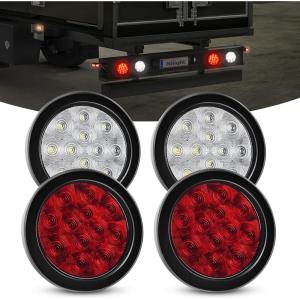 imageNilight  TL18 2PCS 4quot Round Red LED Trailer Tail Lights wSurface Mount Grommet Plugs IP67 Stop Brake Turn Tail Lights for Truck Trailer RV JeepRed White 4pcs