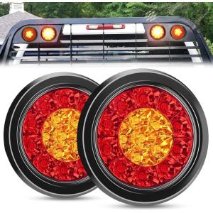 imageNilight  TL18 2PCS 4quot Round Red LED Trailer Tail Lights wSurface Mount Grommet Plugs IP67 Stop Brake Turn Tail Lights for Truck Trailer RV JeepRed Amber 2pcs