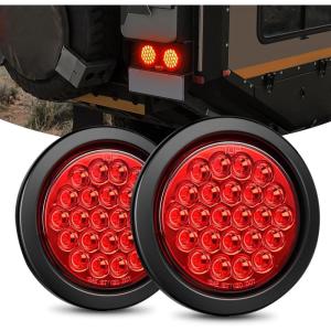 imageNilight  TL18 2PCS 4quot Round Red LED Trailer Tail Lights wSurface Mount Grommet Plugs IP67 Stop Brake Turn Tail Lights for Truck Trailer RV JeepRed 2pcs 24Led