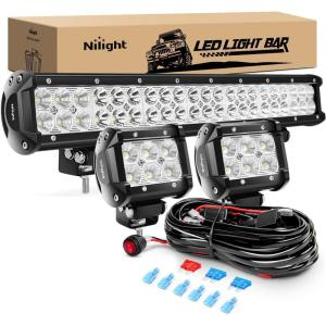 imageNilight  ZH003 20Inch 126W Spot Flood Combo Led Light Bar 4PCS 4Inch 18W Spot LED Pods Fog Lights for Jeep Wrangler Boat Truck Tractor Trailer OffRoad 2 Years Warranty126W Light 2Pcs 18W LED Pods Wiring Harness
