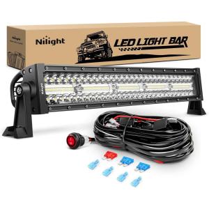 imageNilight  ZH003 20Inch 126W Spot Flood Combo Led Light Bar 4PCS 4Inch 18W Spot LED Pods Fog Lights for Jeep Wrangler Boat Truck Tractor Trailer OffRoad 2 Years Warranty22Inch Light  Wiring Harness