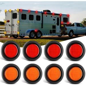 imageNilight 10 PCS 34 Inch Round Mini LED Clearance Light LED Front Rear Side Marker Indicator Light Bullet Marker Light for Truck RV Car Bus Trailer Van Caravan Boat 12V RedAmberRedAmber 8cs