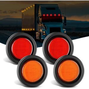 imageNilight 10 PCS 34 Inch Round Mini LED Clearance Light LED Front Rear Side Marker Indicator Light Bullet Marker Light for Truck RV Car Bus Trailer Van Caravan Boat 12V RedAmberRedAmber 4cs