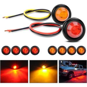 imageNilight 10 PCS 34 Inch Round Mini LED Clearance Light LED Front Rear Side Marker Indicator Light Bullet Marker Light for Truck RV Car Bus Trailer Van Caravan Boat 12V RedAmberRedAmber 10cs
