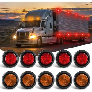 imageNilight 10 PCS Round Side Marker Clearance Light 4 LED Flush Mount with Plug Grommet Pigtail Hardwired for Trailer Truck RV AmberRedRed  Amber 10Pcs 4LED