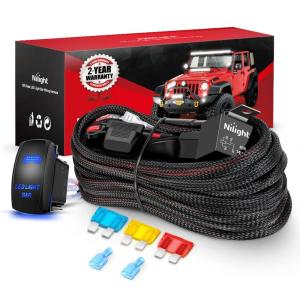 imageNilight 10014W LED Light Bar Wiring Harness Kit 14AWG Heavy Duty 12V 5Pin Rocker Laser On Off Waterproof Switch Power Relay Blade Fuse1 Lead 2 Years Warranty14AWG Wiring Harness 1 Lead w Nylon Wire Loom