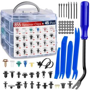 imageNilight 1115Pcs Car Push Retainer Clips Auto Fasteners Kit 32 Most Popular Sizes Nylon Bumper Fender Rivets with 5 Fasteners Remover 10 Cable Ties for Toyota GM Ford Honda Chevy900Pcs