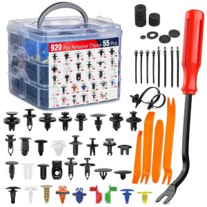 imageNilight 1115Pcs Car Push Retainer Clips Auto Fasteners Kit 32 Most Popular Sizes Nylon Bumper Fender Rivets with 5 Fasteners Remover 10 Cable Ties for Toyota GM Ford Honda Chevy975Pcs