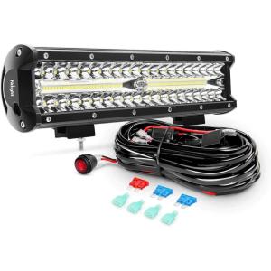 imageNilight 12Inch 300W LED Light Bar Spot Flood Amber White Strobe 6 Modes with Memory Function OffRoad Truck Car ATV SUV Cabin Boat with 16AWG Wiring Harness Kit1 Lead1PC White Lights Wiring