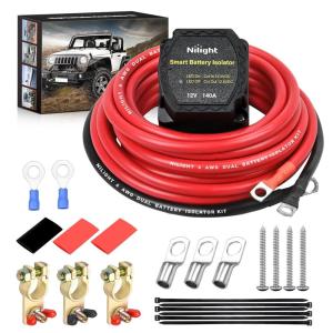 imageNilight 12V 140AMP Dual Battery Isolator Voltage Sensitive Relay Smart VSR Dual Battery Automatic Charger Relays Auto Disconnect Switch Waterproof for Truck Van RV ATV UTV Boat Can Am140 Amp Kit