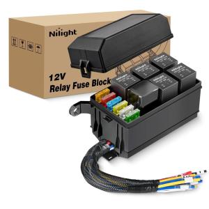 imageNilight 12V Fuse Relay Box 6 Relays 6 Slots ATC ATO Blade Fuse Holder 4Pin 5Pin Terminal 40A Relay Waterproof Block Kit Universal for Automotive Car Truck Camper Marine BoatFuse and Relay Block PreWired
