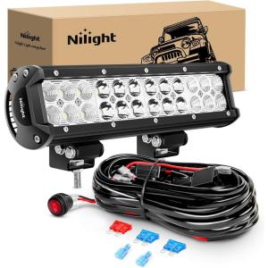 imageNilight 135 Inch Side Shooter LED Light Bar Quadruple Row Spot Flood Combo Lights wWiring Kit for Fog Driving Work Lighting on Truck SUV ATV UTV Pickup Van Boat Tractor72W Light  Wiring harness