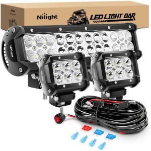 imageNilight 135 Inch Side Shooter LED Light Bar Quadruple Row Spot Flood Combo Lights wWiring Kit for Fog Driving Work Lighting on Truck SUV ATV UTV Pickup Van Boat Tractor72W Light  2Pcs Pods Wiring harness