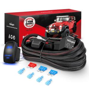 imageNilight 16AWG LED Light Bar Wiring Harness Kit 12V OnOff 2 Gang Rocker Switch Panel Power Relay Blade Fuse 5Pin Toggle Switches for Cars Boat ATV Trucks4 Leads16AWG Wiring Harness2 Leads w Nylon Wire Loom