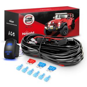 imageNilight 16AWG LED Light Bar Wiring Harness Kit 12V OnOff 2 Gang Rocker Switch Panel Power Relay Blade Fuse 5Pin Toggle Switches for Cars Boat ATV Trucks4 Leads16AWG Wiring Harness3 Leads