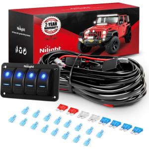 imageNilight 16AWG LED Light Bar Wiring Harness Kit 12V OnOff 3 Gang LED Pod Lights Rocker Switch Panel Power Relay Fuse 5Pin Toggle for Cars Boat ATV Trucks6 Leads4Gang Rocker Switch 16AWG Wiring Harness
